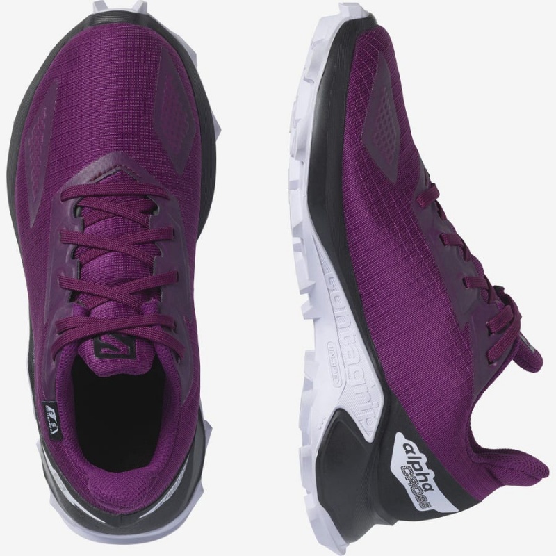 Kids' Salomon ALPHACROSS BLAST CLIMASALOMON™ WATERPROOF Trail Running Shoes Purple | UAE2029JPQ