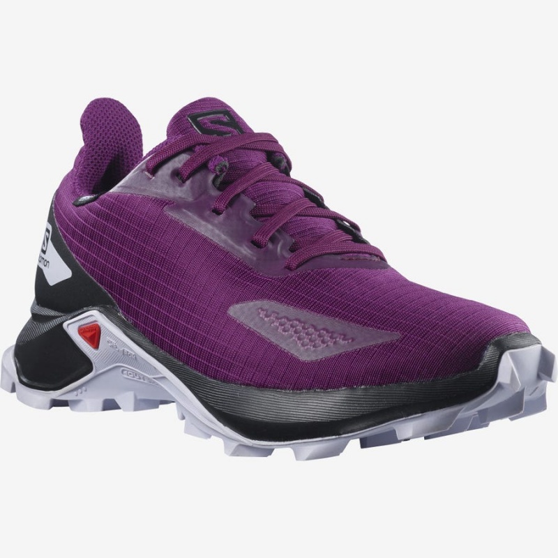 Kids' Salomon ALPHACROSS BLAST CLIMASALOMON™ WATERPROOF Trail Running Shoes Purple | UAE2029JPQ