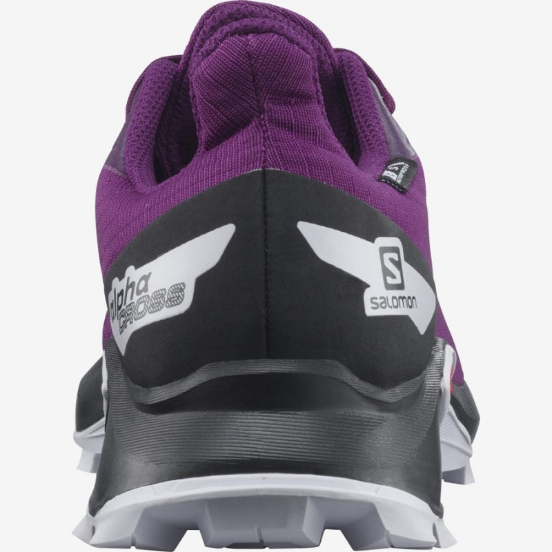 Kids' Salomon ALPHACROSS BLAST CLIMASALOMON™ WATERPROOF Trail Running Shoes Purple | UAE2029JPQ