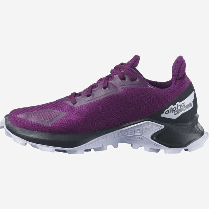 Kids' Salomon ALPHACROSS BLAST CLIMASALOMON™ WATERPROOF Trail Running Shoes Purple | UAE2029JPQ