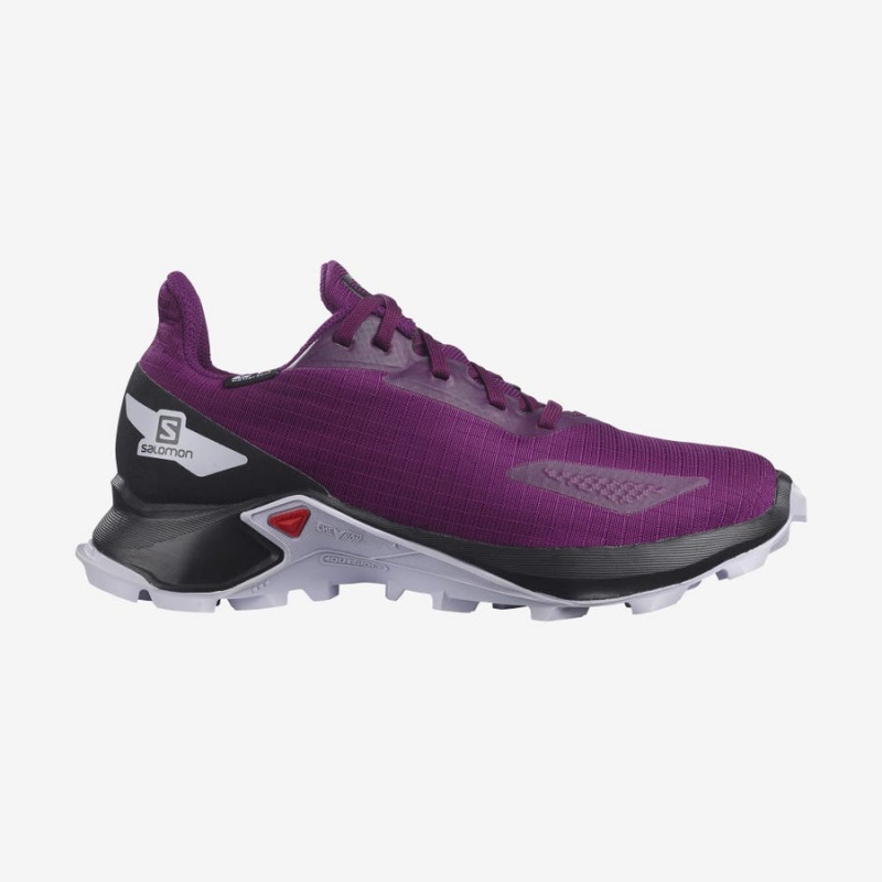 Kids\' Salomon ALPHACROSS BLAST CLIMASALOMON™ WATERPROOF Trail Running Shoes Purple | UAE2029JPQ