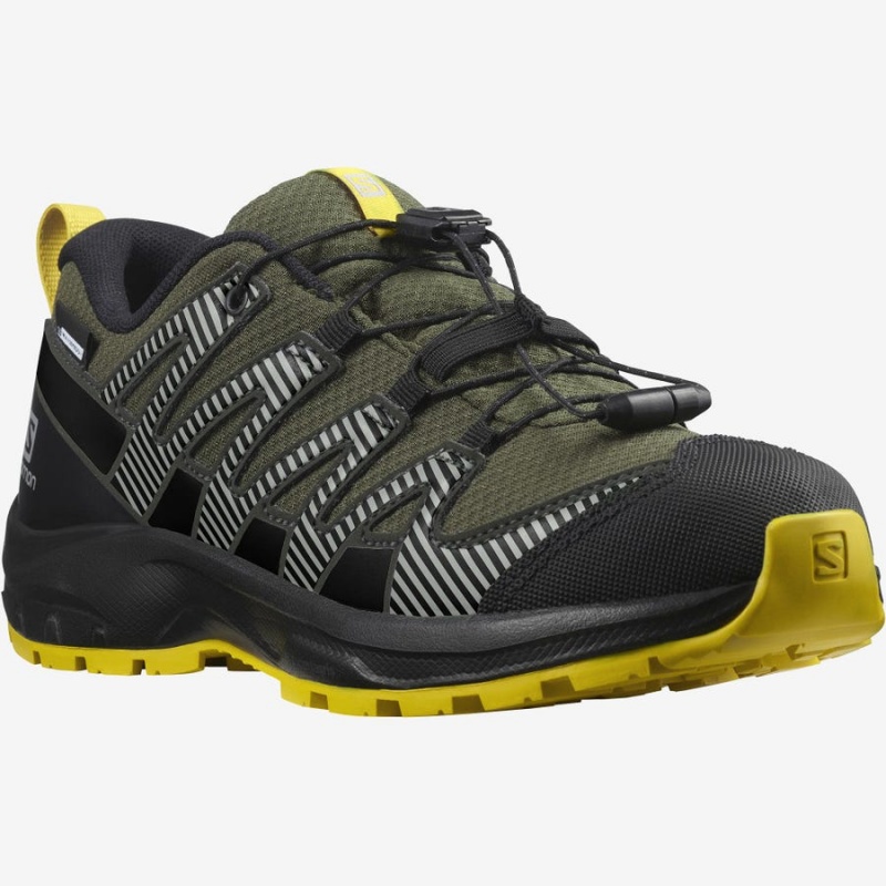 Kids' Salomon XA PRO V8 CLIMASALOMON™ WATERPROOF Trail Running Shoes Olive | UAE2022PJJ